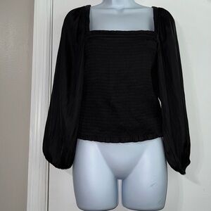 J.Crew Black Squareneck Smocked Satin Crop Top size Small NWT